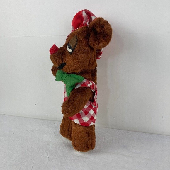 Vintage Plush Stuffed Animal Bear Chef Hat Vest Checkered Plaid 13" - Picture 5 of 8